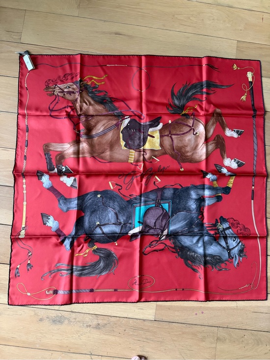 Hermes Accessories - Hermes Equestrian Horse Print Silk Scarf - 90